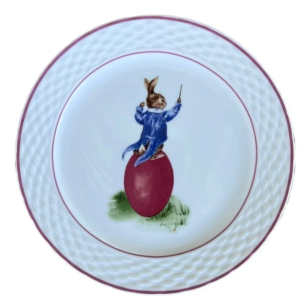 William Sonoma Bunny Band Dessert Plates (4) Multicolor Bunny Eggs Discontinued